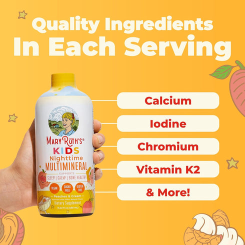 Immune 30-180 15.22 oz Kids Liquid Nighttime Multimineral by MaryRuth's | Bone Health | Function | Bedtime Supplement |
