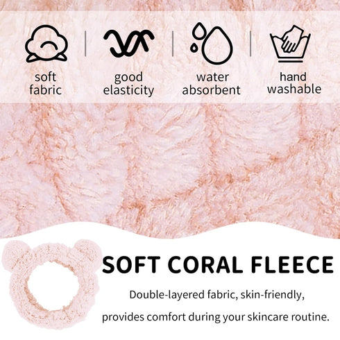 WHAVEL 2PCS Spa Headband, Cute Bear Ears Makeup Headband for Washing Face, Soft Facial Hair Band