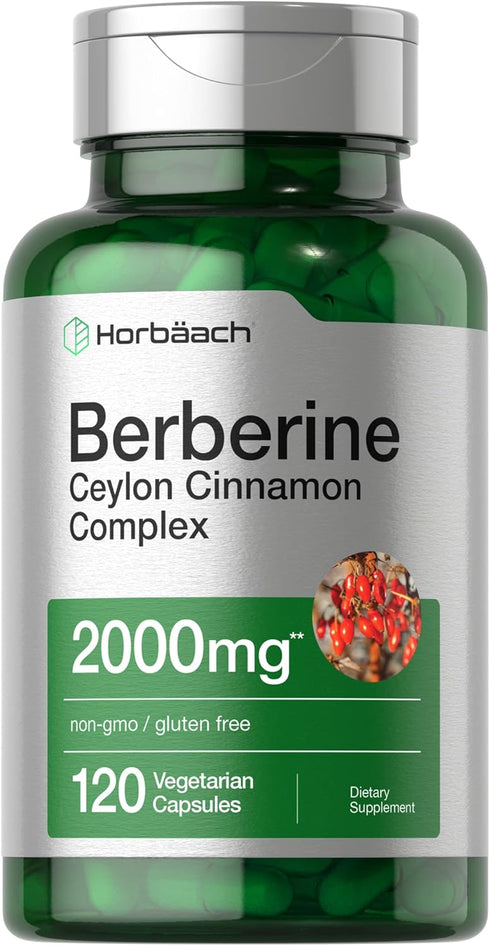 Horbaach Berberine Plus Ceylon Cinnamon | 2000mg | 120 Veggie Capsules, Vegetarian, Non-GMO & Gluten Free