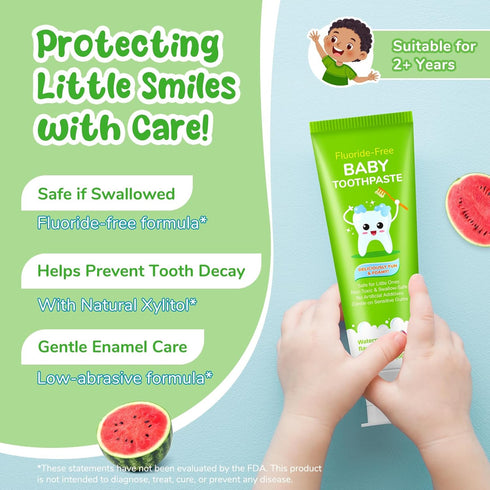Smddx 2-3 2.1 oz (60g) (2 Pack, Fluoride-Free Baby Toothpaste for Ages Natural Fruit-Flavored Mild Formula Pea-Sized
