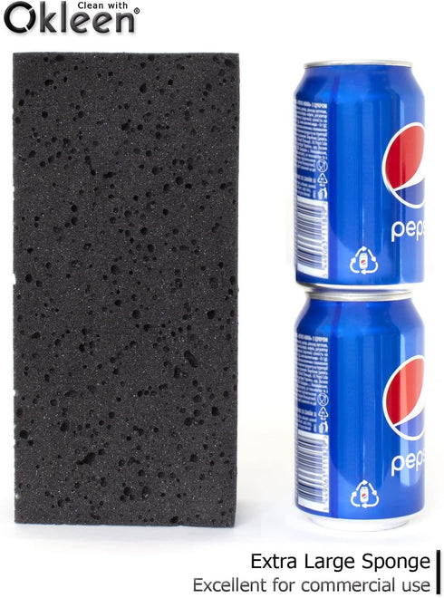 Big Sponge, Made in Europe, 6 Pack, Black, 8.9x4.3x2.4 Inch Extra Large Odorless Commercial Sponge for All Purpose