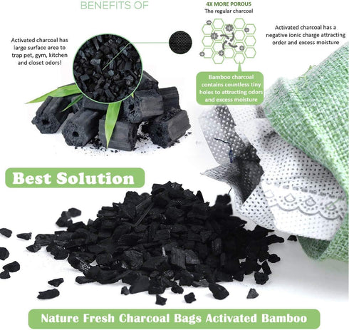 8 Pack Charcoal Bamboo Bags, Nature Fresh Activated Charcoal Odor Absorber Eliminator Bag, 200g Each