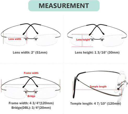 Eyekepper Titanium Rimless Reading Glasses for Men Women - Gunmetal +0.00