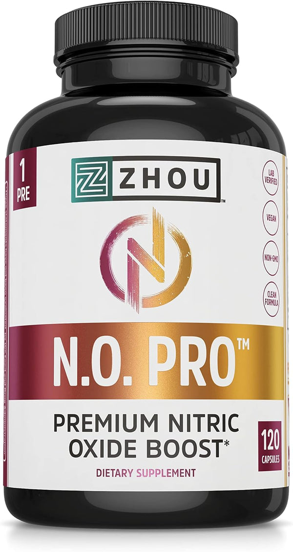 Zhou Nitric Oxide with L Arginine, Citrulline Malate, AAKG, Beet Root - 30 Servings, 120 Veggie Caps