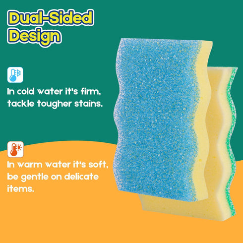 LAUNDRYLUX 4 Pack Scrub Sponge, Dual-Sided Temperature-Responsive Scrubber - Non-Scratch - Multipurpose Dish Sponges
