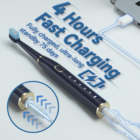 7AM2M Sonic Electric Toothbrush for Adults and Kids, Navy - High Power with 8 Brush Heads & 5 Modes