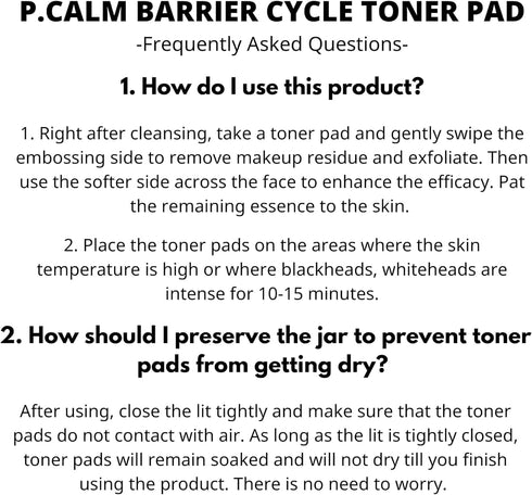 P.CALM Barrier Cycle Toner Pad 60 Pads | Korean Skincare Daily Toner Pads for Calming and Hydrating Sensitive Skin
