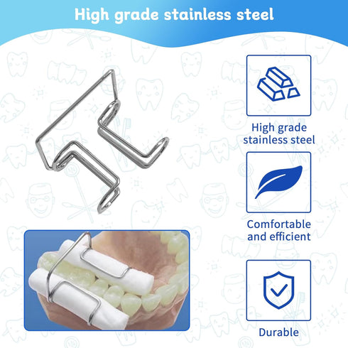 4-Pack 1MM Dental Cotton Roll Holder Clips - Autoclavable Stainless Steel for Dental Isolation Tools