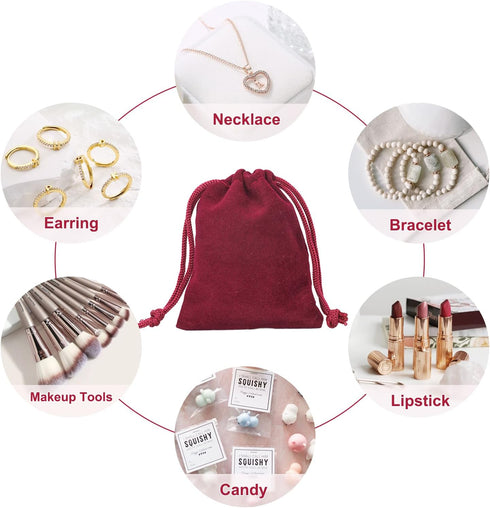 G2PLUS Red Velvet Jewelry Pouches, 20PCS Small Gift Bags with Drawstring, Wine Red Christmas Bags for Wedding Favors