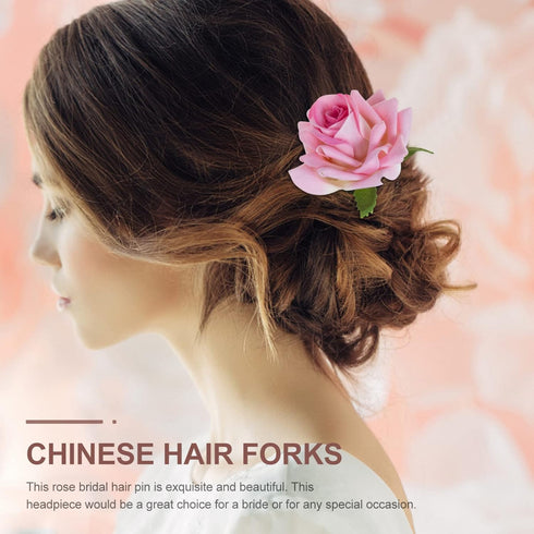 Mobestech 6Pcs Handmade Rose Flower Hair U Shaped Bobby Fork Picks, Decorative Hair Clips for Women Wedding & Bridal
