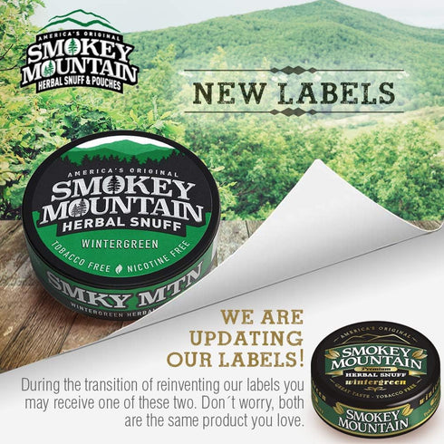 Smokey Mountain Herbal Long Cut Snuff, Wintergreen, 5 Can Box, Tobacco Free, Nicotine Free