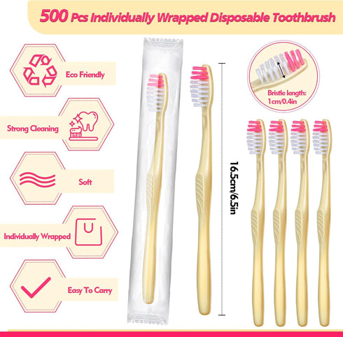 500 Pcs Disposable Toothbrushes Individually Wrapped Soft Bristle Tooth Brush Set Travel Toothbrushes Bulk for Adults Kids Oral Hygiene Dental Care Camping Guestroom Car Office School Hotel Gifts