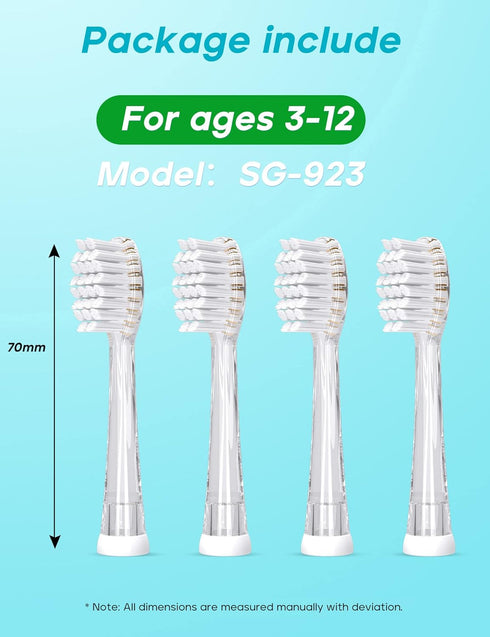 Set 4. SG-513 SG-2139 SG-977 SEAGO Kids Replacement Brushes, of Compatible Models (Clear, L)