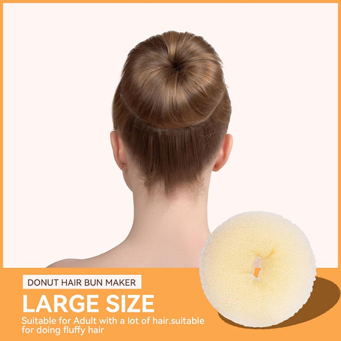 YaFex Hair Bun Maker Set, 3 Pieces (Small, Medium, Large), 6 Hair Elastics, 1 Bag Hairpins, Blonde