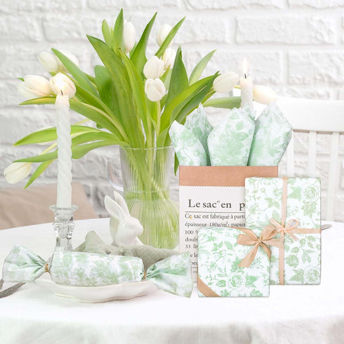 Whaline 100 Sheets Elegant Floral Tissue Paper, Green Flower Gift Wrapping Paper for Spring Wedding and Baby Shower