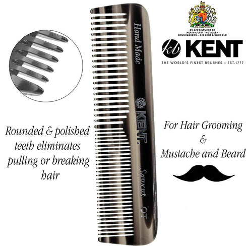 Kent A OT Fine and Wide Tooth Pocket Comb, Handmade Dresser Comb for Hair, Beard, Mustache Grooming for Men, Women, Kids