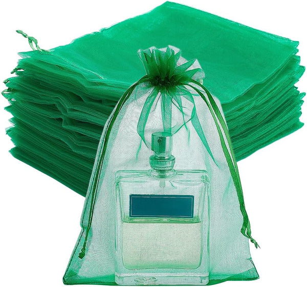 PH PandaHall 100pcs Organza Bags, 5x7 inch Jewelry Pouches, Gift Bags, Sheer Bag with Drawstring, Green Mesh Bag