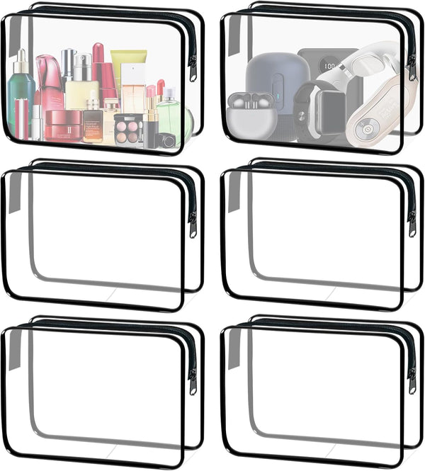 6 Pieces Clear Makeup Bags, Portable Travel Pouch with Zipper, TSA Approved Waterproof Vinyl Plastic Organizer Case