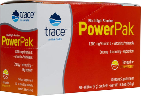 Trace Minerals Power Pak Electrolyte Powder Packets, 1200 mg Vitamin C, 30 Packets, Tangerine