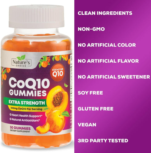 CoQ10 100mg Gummies, 30 Count, Ultra Coenzyme Q10 Vitamins for Heart Health Support & Energy Production
