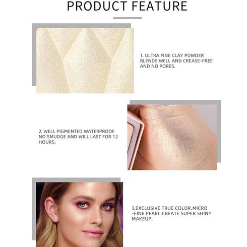 MEICOLY Baked Highlighter Powder Palette, Natural Face Highlighter Shimmer Powder, Long Lasting Glittery Makeup