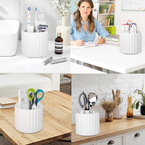 Anyoifax 360 Rotating Makeup Brush Holder, 7 Slots Removable Cosmetic Storage for Vanity, White