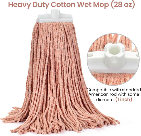 Large,3Pack) 2 Pack Commercial Matthew Cleaning Screw-on Heavy Duty Cotton Wet Mop Replacement Heads(Orange