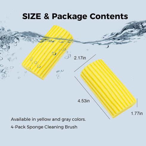 4-Pack Damp Clean Duster Sponge Brush for Cleaning Blinds, Glass, Baseboards, Vents, Mirrors (Yellow)