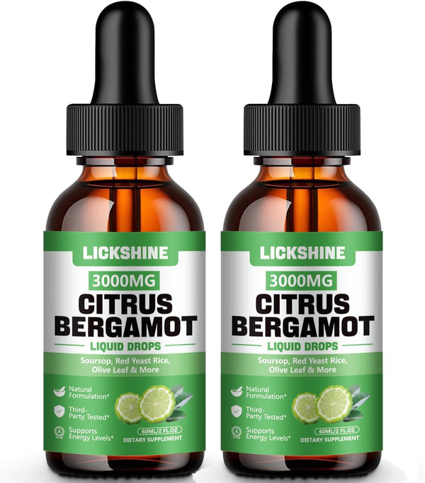 lickshine 2 Pack 3000mg Citrus Bergamot Liquid Drops - High Absorption - Cholesterol