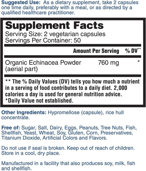 Nature's Lab Echinacea 760mg Dietary Supplement, All Natural Immune System Support, 100 Capsules
