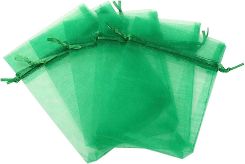 50 Pieces Gift Wrap Bags, 5x7 inches Green Organza Sheer Fabric, Drawstring Present Bags for Baby Shower