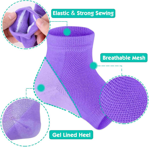Selizo 6 Pairs Heel Moisturizing Socks, Open Toe Gel Repair Socks for Women, 6 Colors