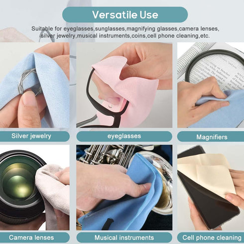 12 Pack 20x20cm/8”x8” Large Microfiber Cleaning Cloth for Eyeglasses, Luxury Suede Glass Cleaner for Gentle Lint-Free