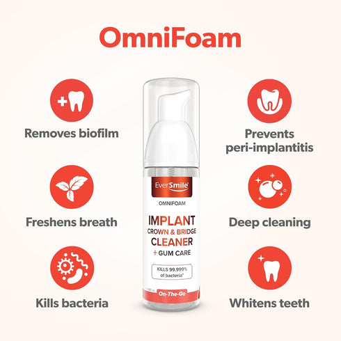 Eversmile OmniFoam Dental Cleaner, Cleaning Foam for Implants, Crowns, and Bridges, Pack of 1, 50ml Bottle