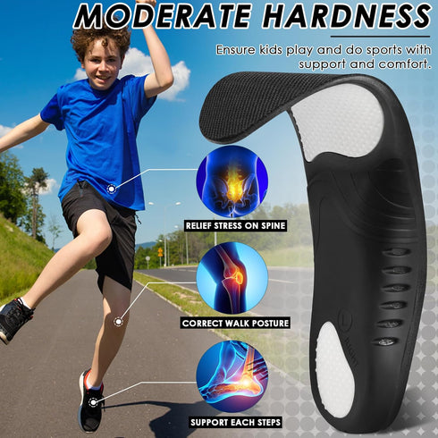 ROCKTAKIN Kids Arch Support Shoe Insoles, Plantar Fasciitis Orthotic Inserts Strong Support for Children's High Arch
