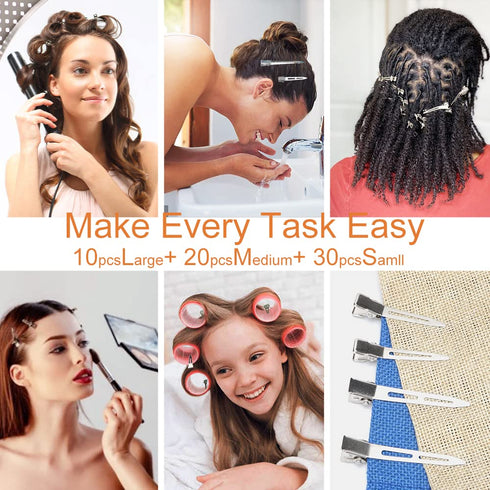 HiJeaton 60Pcs Metal Duck Billed Hair Clips for Women | Silver Hair Pins for Long Hair Styling