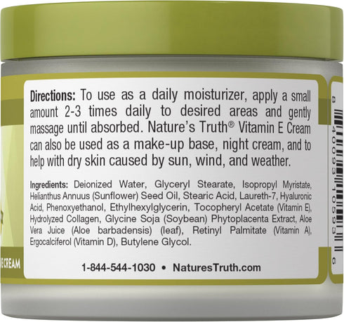 Nature's Truth Vitamin E Cream Complex with Vitamin A & D, 4 oz Moisturizing Skin Care Cream