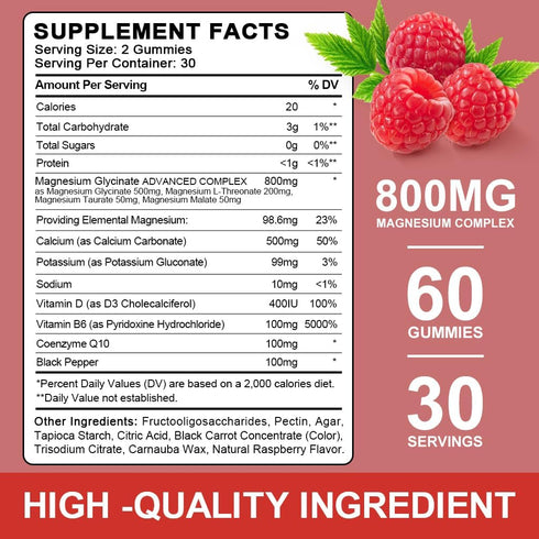 (2 Pack) Sugar Free Magnesium Glycinate Gummies - 500mg Magnesium with Sleep & Calm Support, 120 Raspberry Gummies