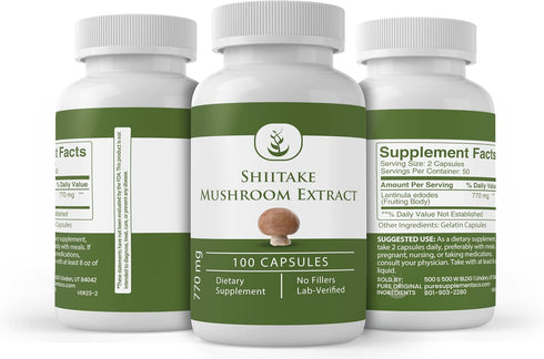 Pure Original Ingredients Shiitake Mushroom Extract (100 Capsules) - Lab Verified, No Additives or Fillers