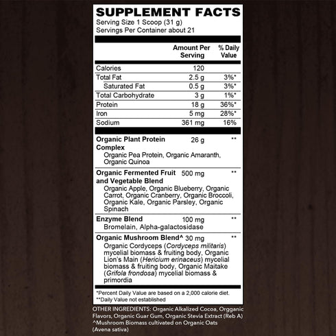 SOTRU Organic Vegan Protein Powder - Plant Based with Green Superfoods, Chocolate 18.5 oz, 21 Servings