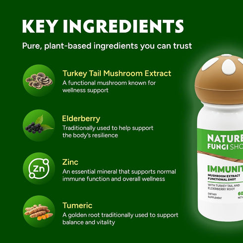 Immunity 60ml (2oz) Immune NATURE'S FUNGI Functional Mushroom Shot - Vegan, Non-GMO Supplement Drink for Daily Support