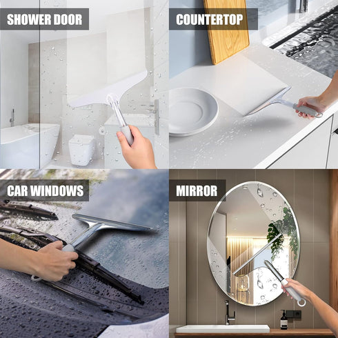Shower Squeegee for Bathroom Tile, Glass Shower Doors, Mirror – Silent Streak-Free Window Cleaner with Non-Slip Handle
