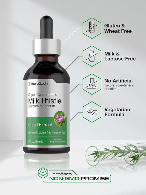 Horbaeach Milk Thistle Extract Liquid | 2 fl oz | Alcohol Free Vegetarian Non-GMO Gluten Free Supplement