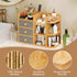 Makeup Organizer Countertop, Elegant Bamboo Cosmetic Skincare Organizers with 3 Makeup Brush Holders, 3 Drawers