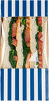Restaurantware Cafe Vision Sandwich Paper Boxes - 25 Large Disposable Wedge Boxes with Window, Blue and White