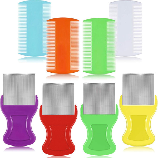 Maitys 8 Pieces Flea Lice Combs, Double Sided Lice and Nit Removal Grooming Combs for Humans and Pets (Orange, Blue,