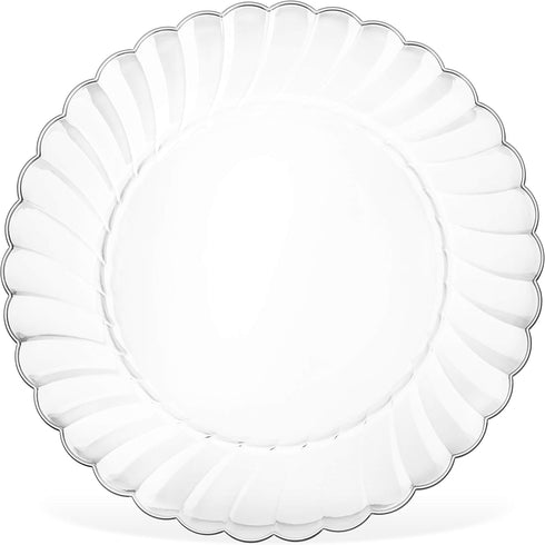 Set 50 6 Oasis Creations Premium Hard Plastic Plate x Clear Round Plates - Washable & Reusable - Party Supplies