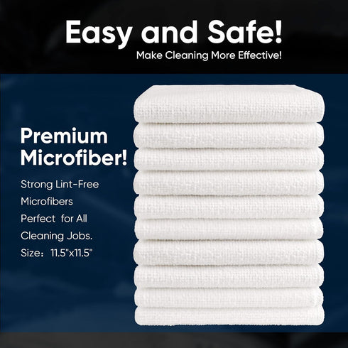AIDEA Microfiber Cleaning Cloths, White, 100PK, Absorbent, Lint-Free, 11.5 in. x 11.5 in.