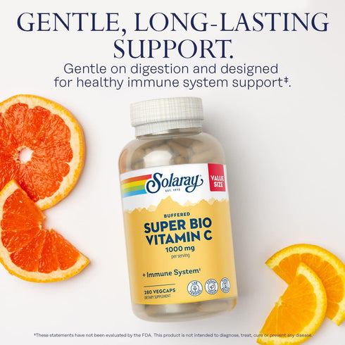 SOLARAY Super Bio Vitamin C 1000mg, Buffered, Time Release Capsules with Bioflavonoids, 280 VegCaps, 60 Day Guarantee