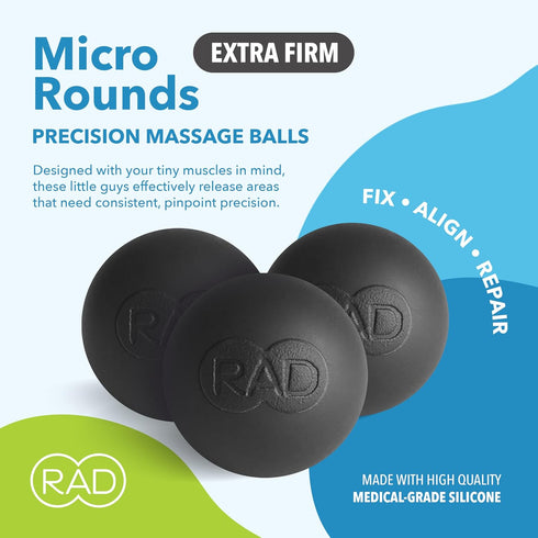 RAD Micro Rounds - Firm Yoga Deep Tissue Massage Ball Set - Myofascial Release Balls for Feet, Jaw & Hands (3-Pack)